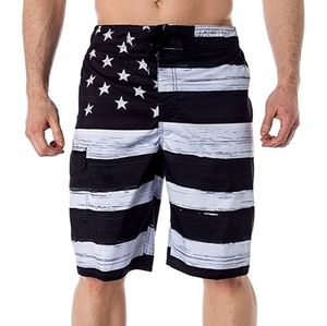 US Apparel Men's American Flag Inspired Board Shorts, Black, Small (30"-32")